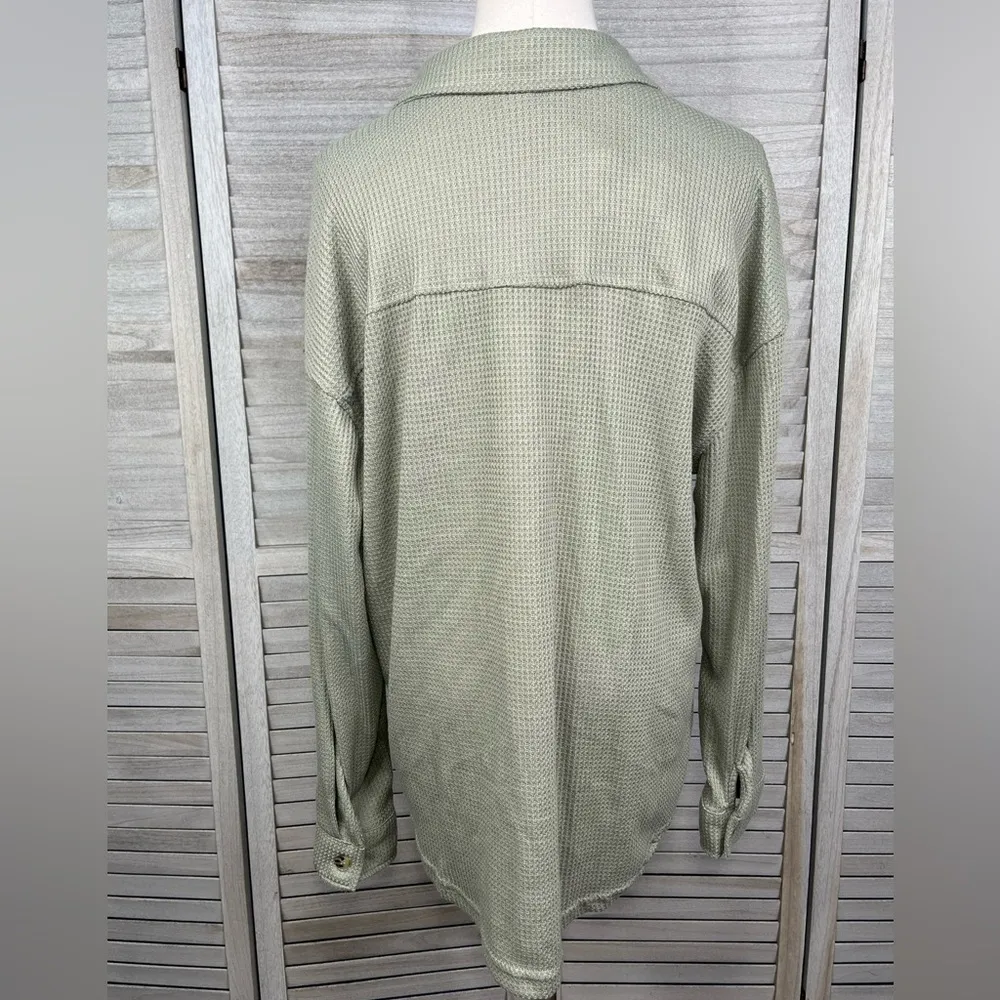 BETTER TOGETHER Button Down Waffle Knit Top Sage Green - Image 3
