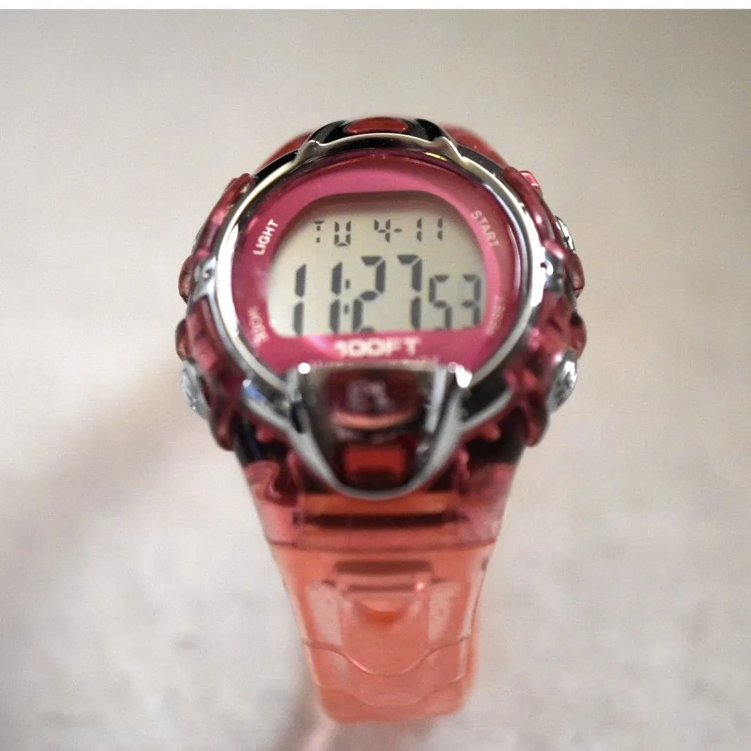 EL Sportswatch FMD Pink Jelly Band Dk Pink Accent Silver Tone Working Watch - Image 4