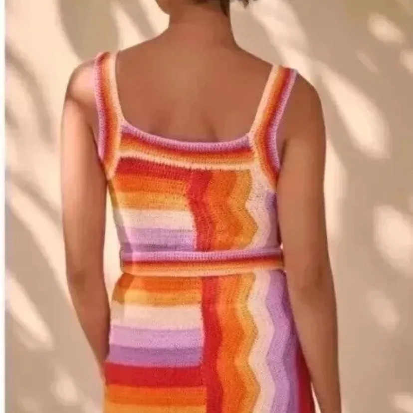 Farm Rio Anthropologie Crochet Mini Wrap Dress Belt Small New NWT Orange Purple - Image 7