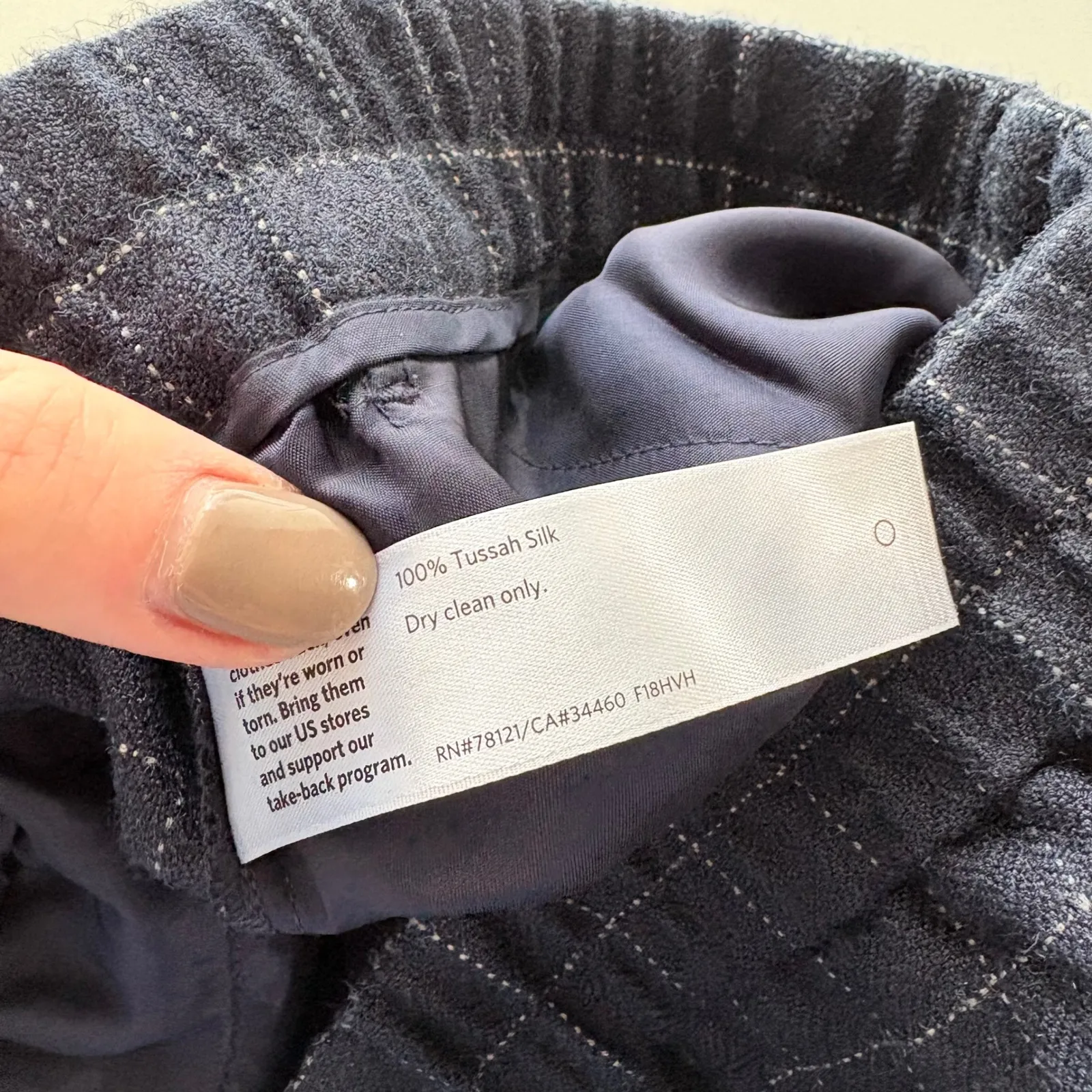 EILEEN FISHER Petite Checked Trousers silk Elastic Waist Cropped Pants - Image 8