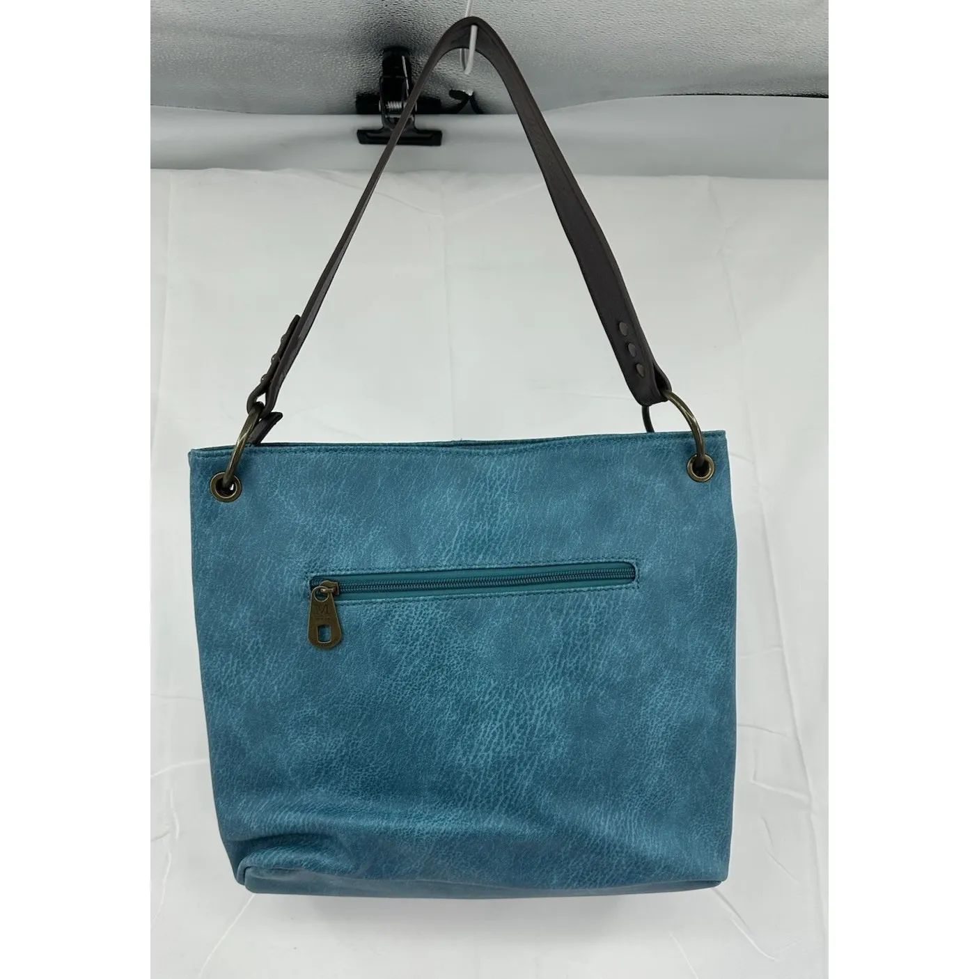 Montana West Hobo Handbag Turquoise & Brown Shoulder Purse Zipper EUC Women's - Image 5