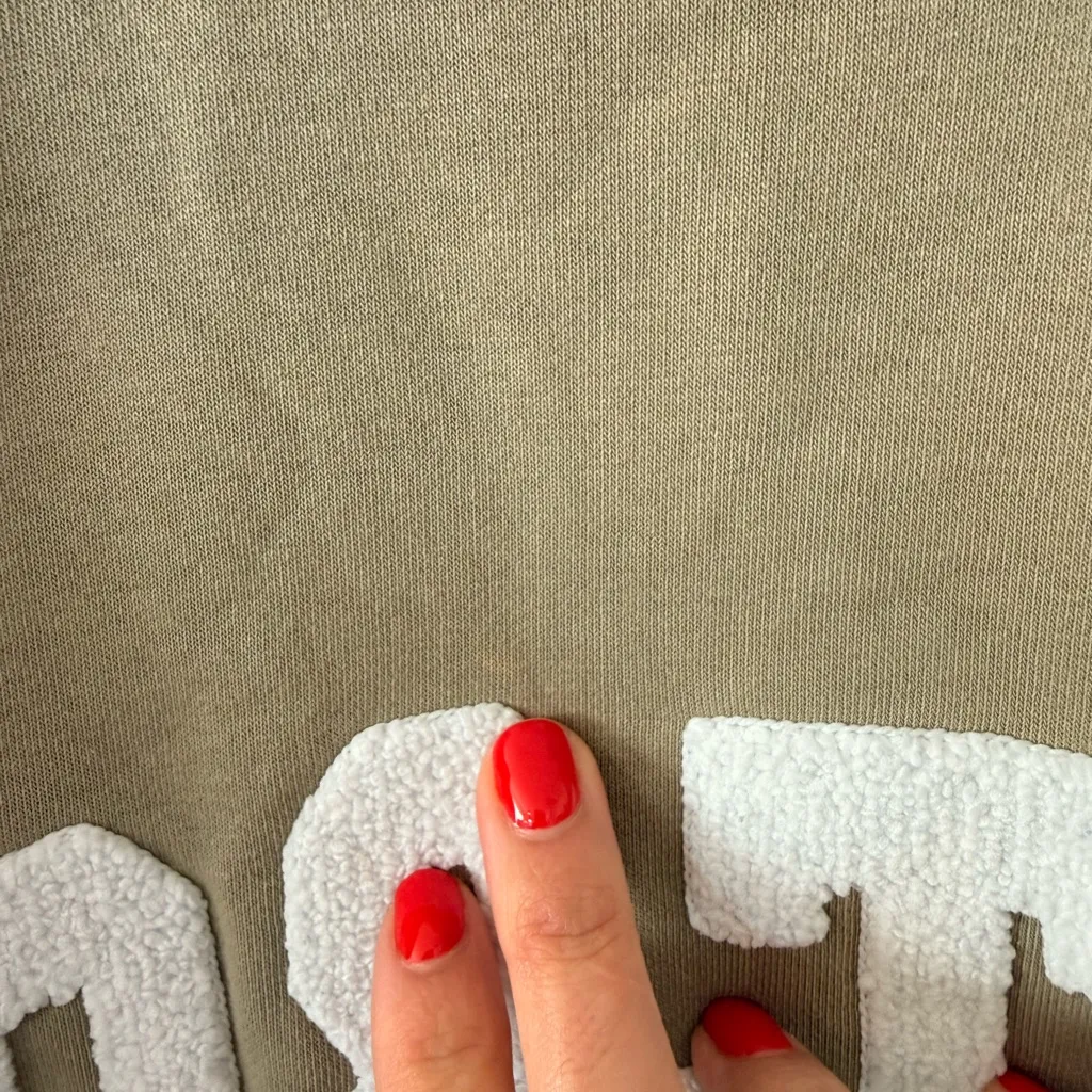 Bo & Tee Classic Crewneck Sweatshirt S/M Olive | Faux Shearling Varsity Letters Tan Size undefined - Image 7