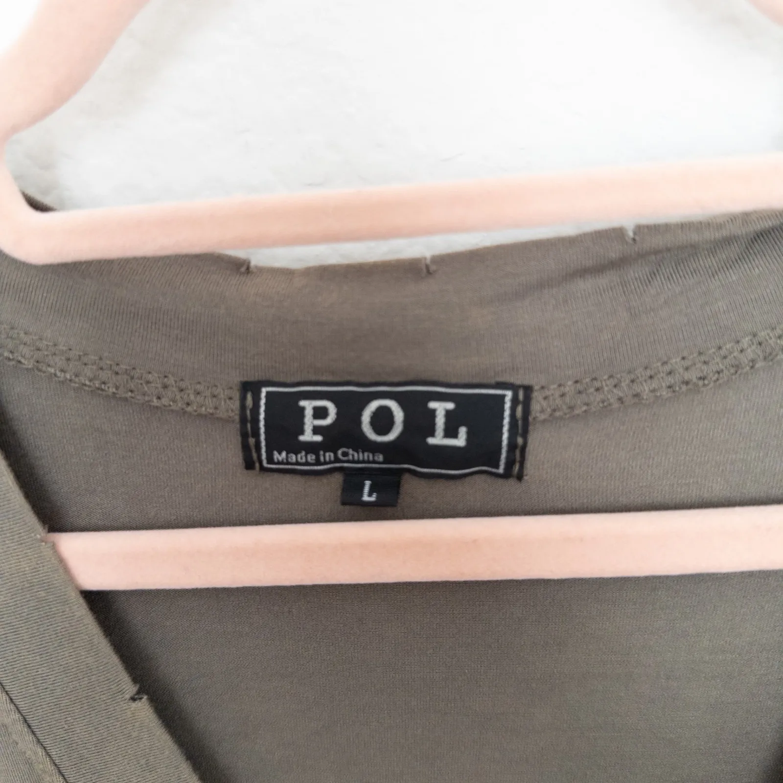 POL Womens T-Shirt Size L Olive Green Tunic Distressed Casual Oversized Grunge - Image 4