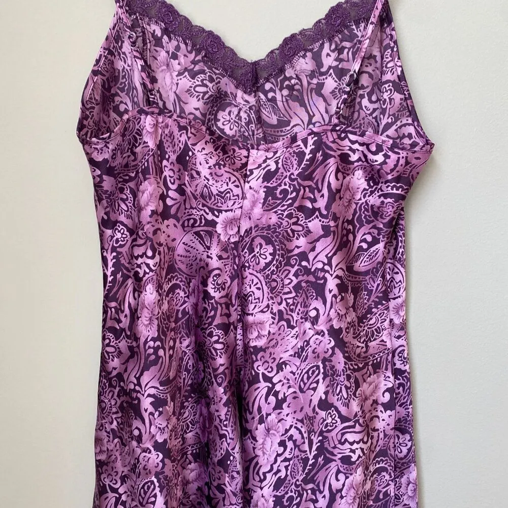 VTG Sophia by Delicates Women's Medium Satin Lace Floral Slip Dress Nightgown Purple - Image 12