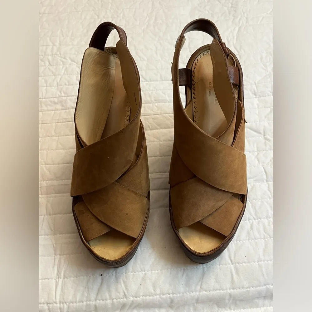 Rag & Bone Sandals Sloane Tan Nubuck Leather Platform Heel Slingback - Image 2