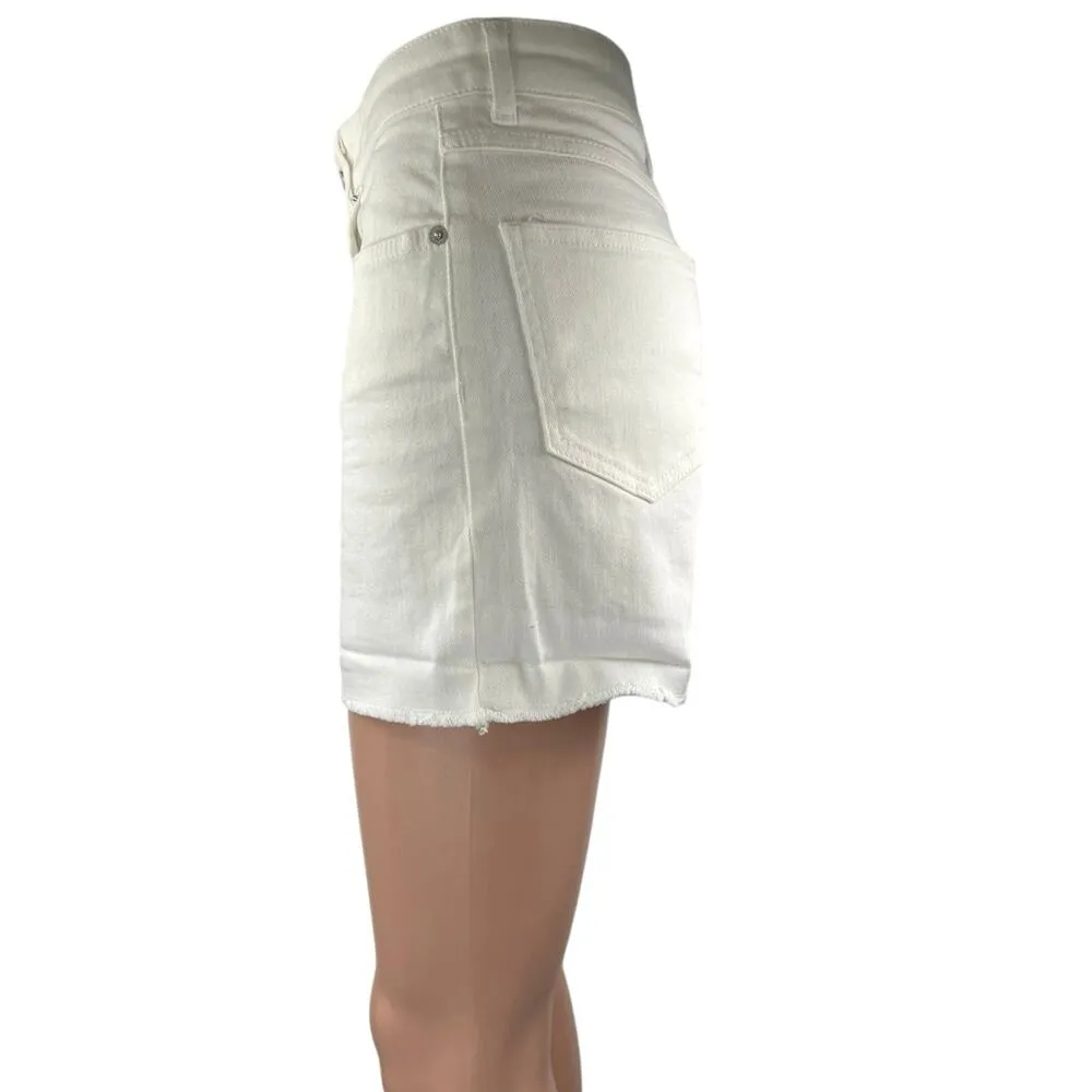 NA-KD Women's White High Waisted Frayed Raw Hem Mini Denim Jeans Shorts Size 36 - Image 2