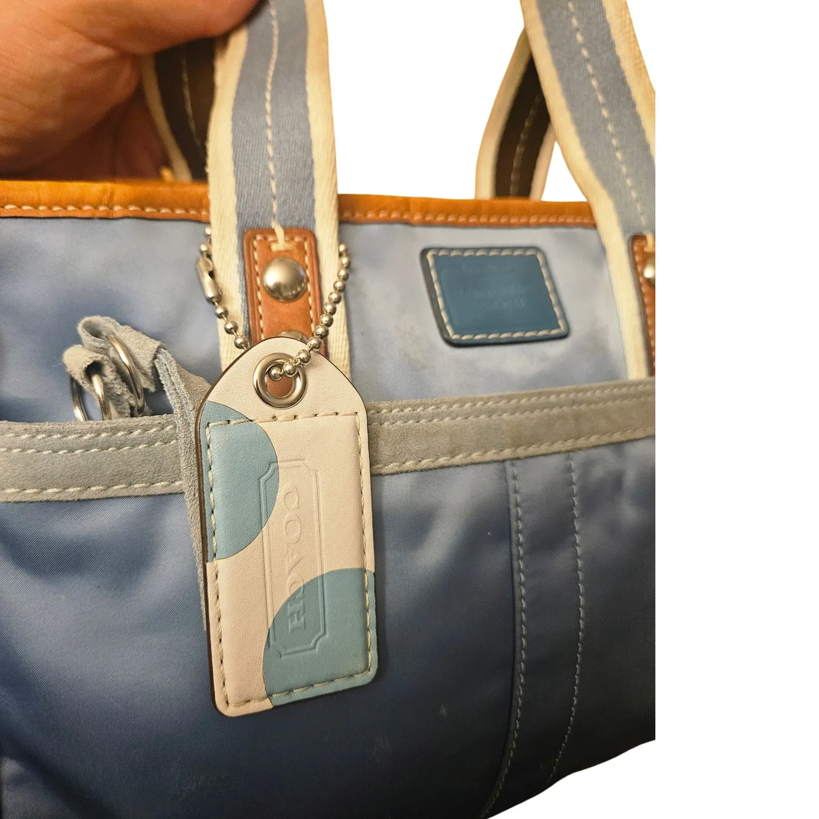 Coach‎ Blue Nylon Leather Trimmed Satchel Handbag Designer Purse - Image 2