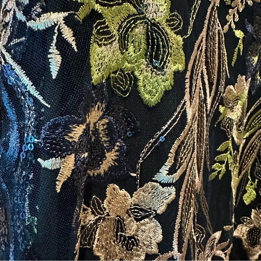 JS Collections Draped Sleeve Cold Shoulder Embroidered Semi Formal Midi Dress 2 - Image 5