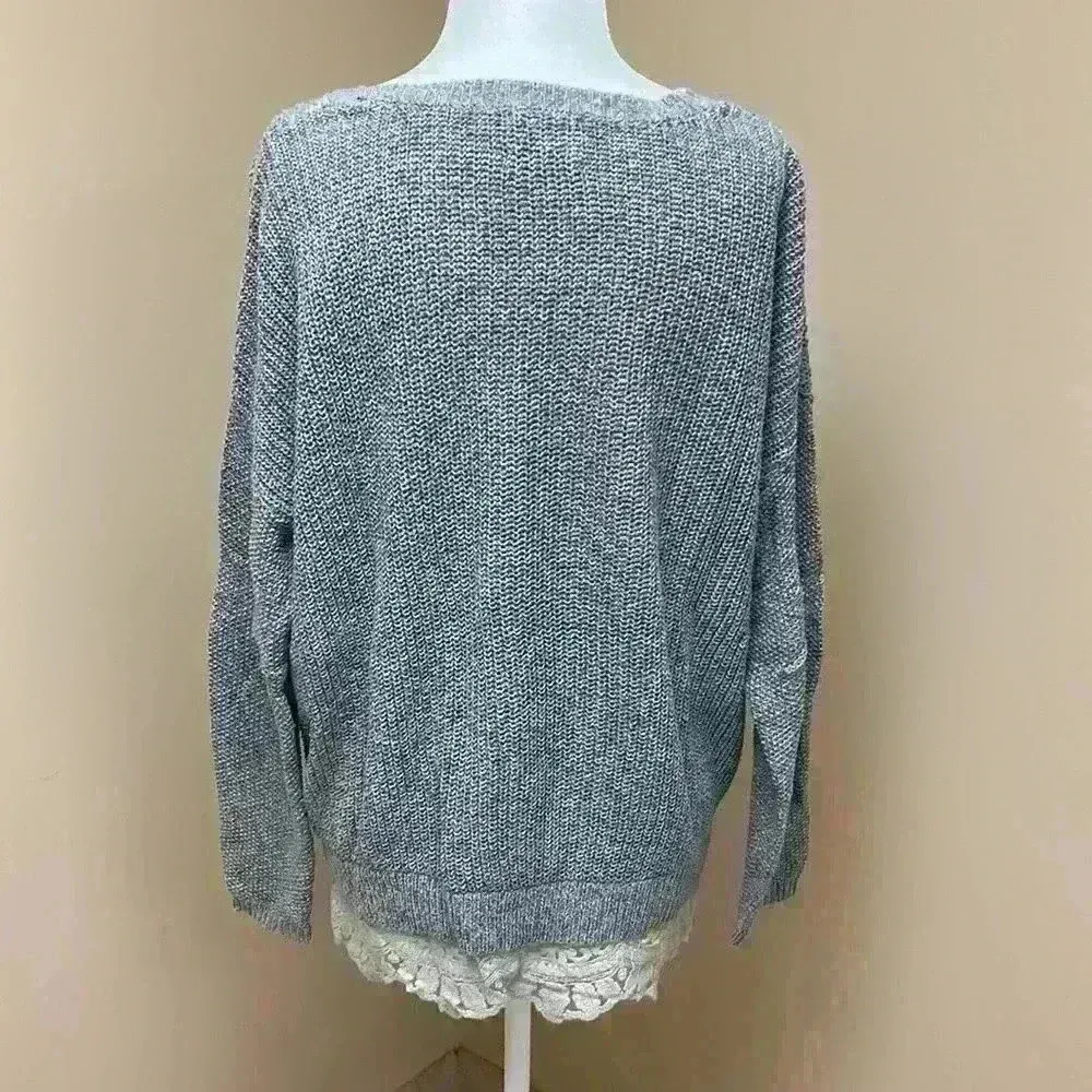 UO Pins & Needles Gray Sweater with Crochet Detail Hem - Image 3