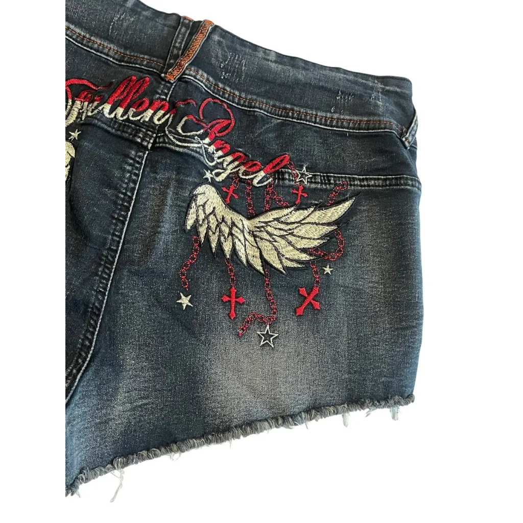 ROMWE Denim Shorts Womens Size 3XL Fallen Angel Embroidered Cut Off Jean Shorts - Image 9