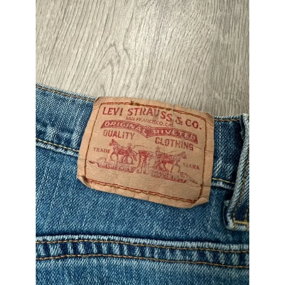 Levis 505 Jeans Womens 12M W34 Blue Med Wash Stretch Straight Leg Grunge - Image 5