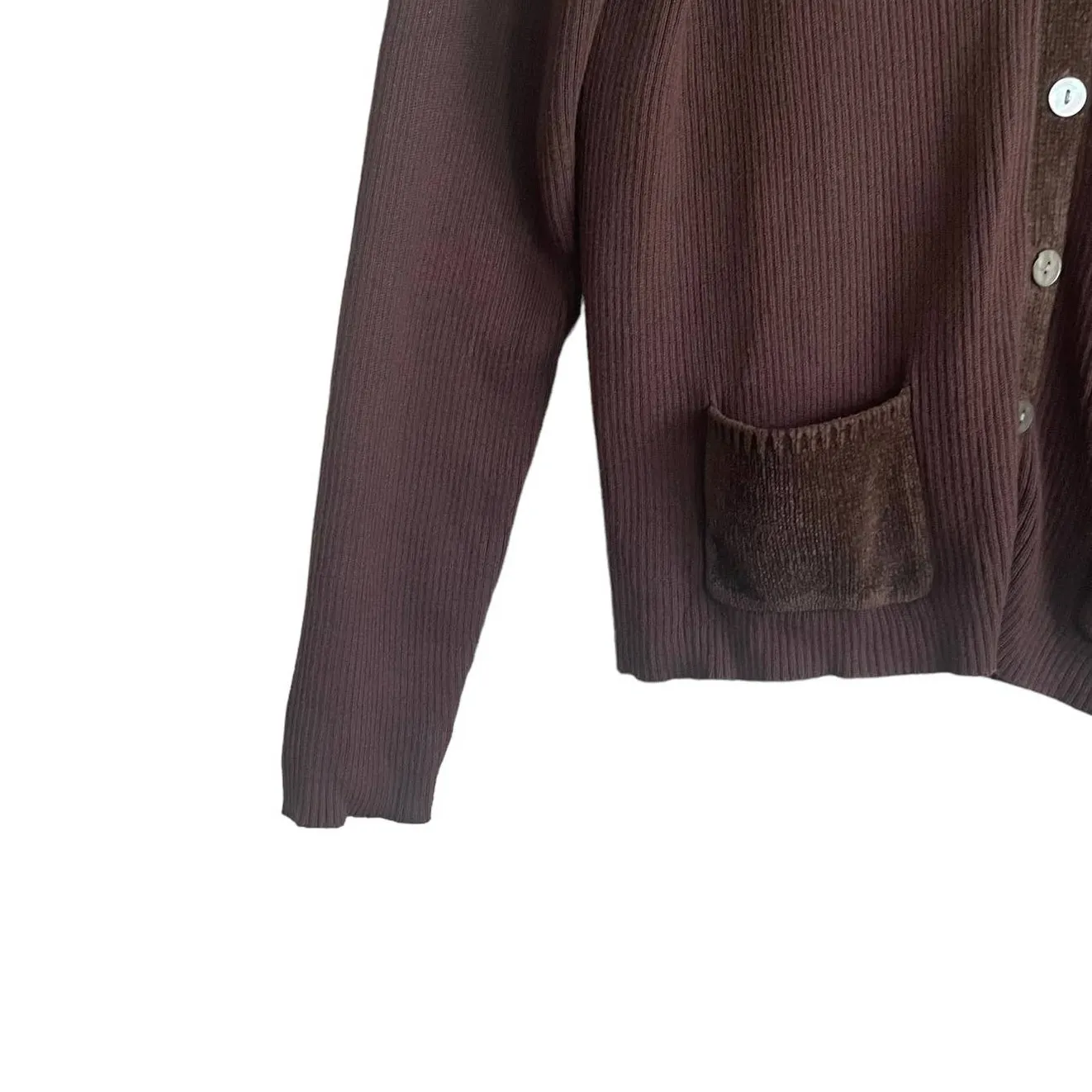 Vintage‎ Talbots Women Cardigan XL Brown Ribbed Button Up Minimalistic Retro 80s - Image 4
