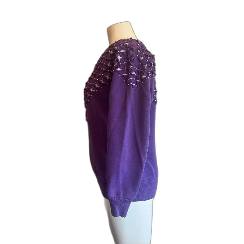 Vintage Handmade Embellished Sweatshirt M Purple Size M - Image 3