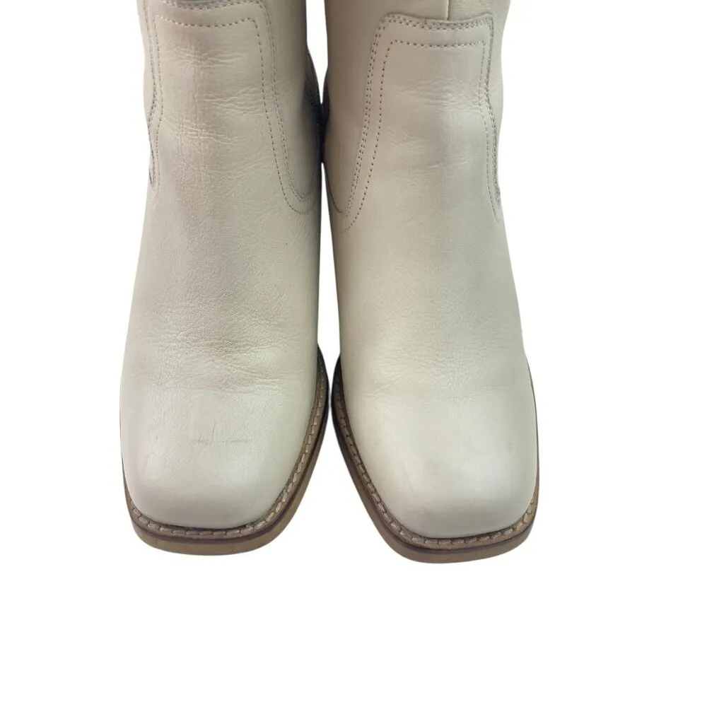 *Anthropologie Seychelles Turbulent Chunky Boot Womens 8.5 Ivory Leather Cowgirl - Image 3