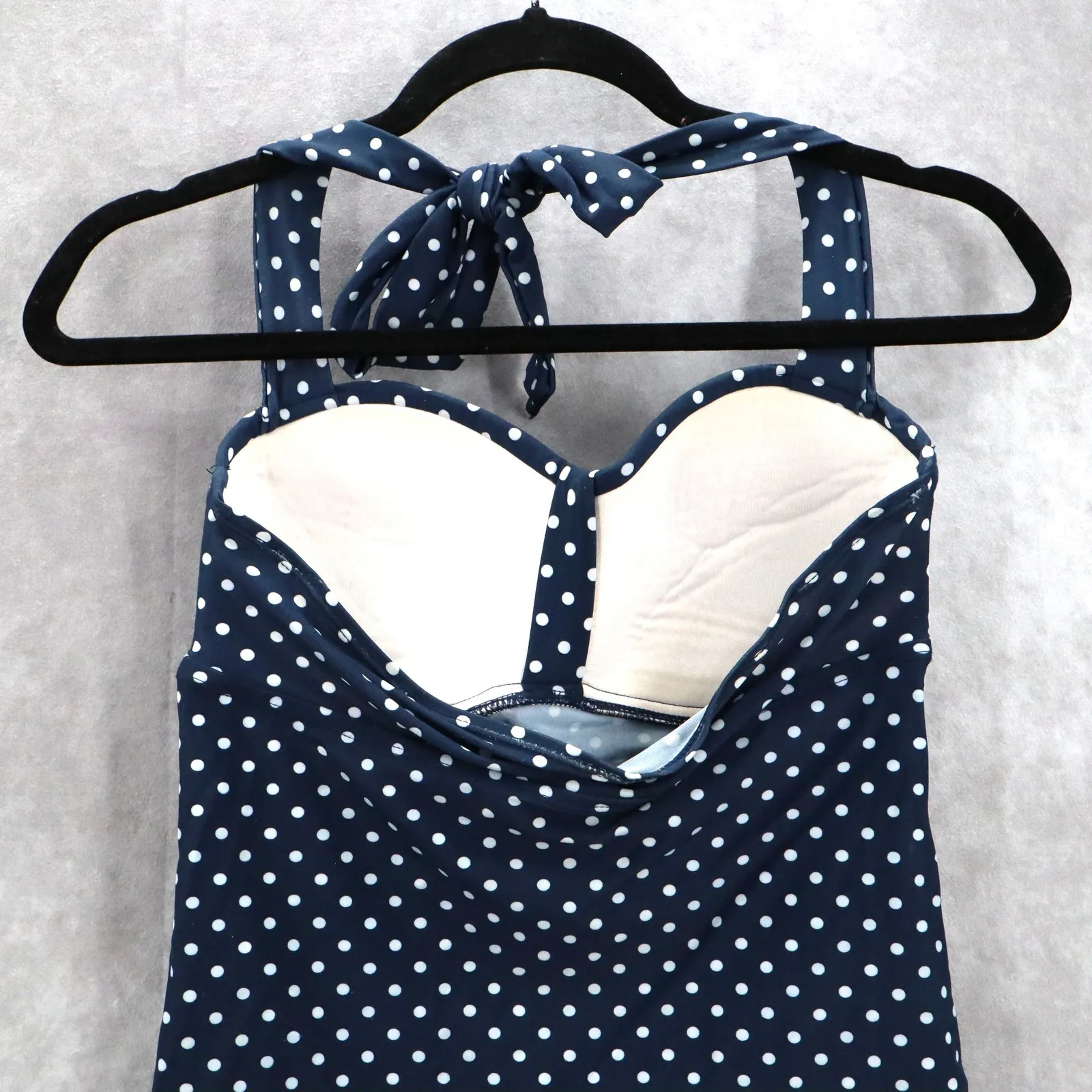 Merona Navy Blue Polka Dot Padded Halter Tie Swim Beach Tankini Top S Small - Image 5