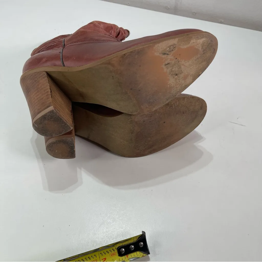 Steve Madden Cowgirl Boots Distressed Slouch Leather Mid Calf Brown Red 6M Boho - Image 9