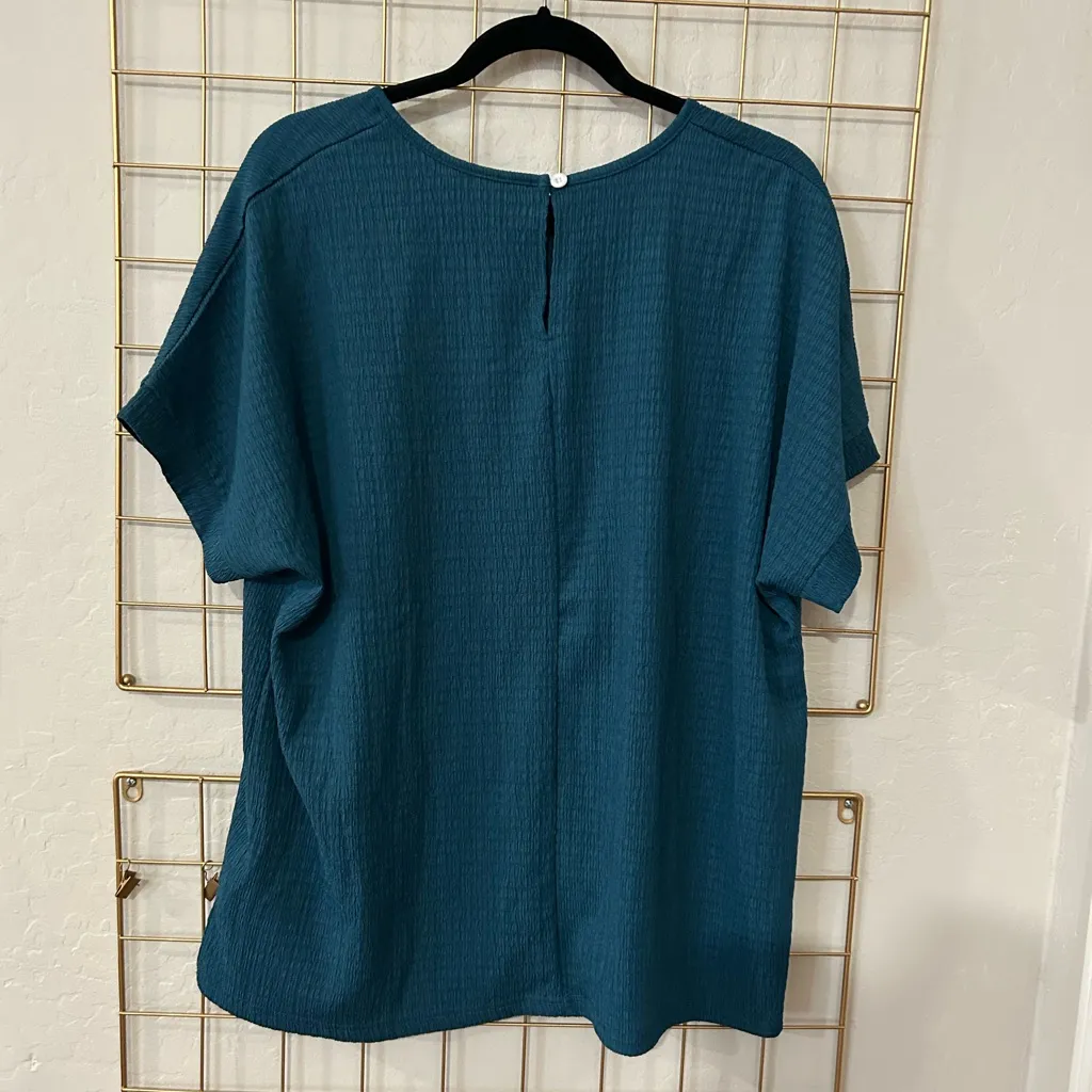 Teal Crinkle Short Sleeve Top NWT Work Attire 2x plus size Blue - Image 3