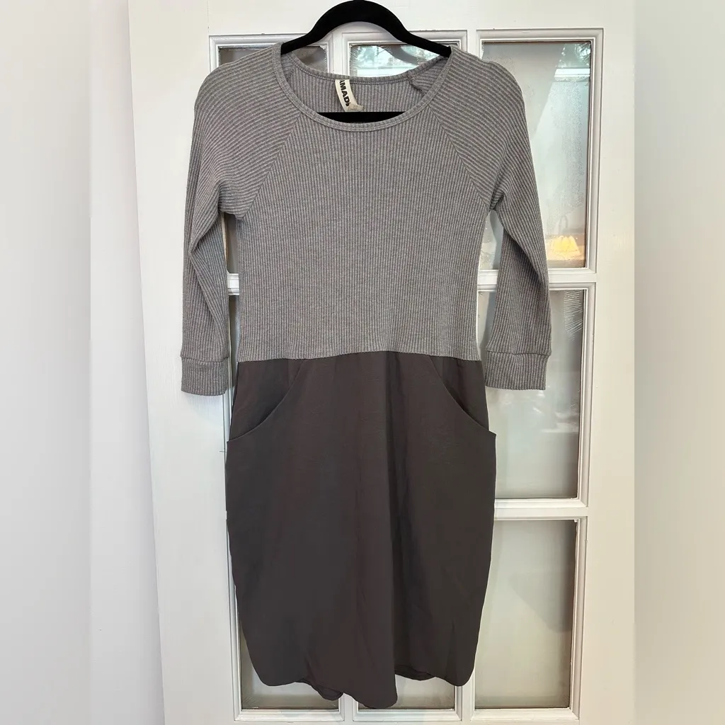 Anthropologie Amadi Grey Colorblock Shift Dress Stretchy Ribbed Knit Size XS - Image 4