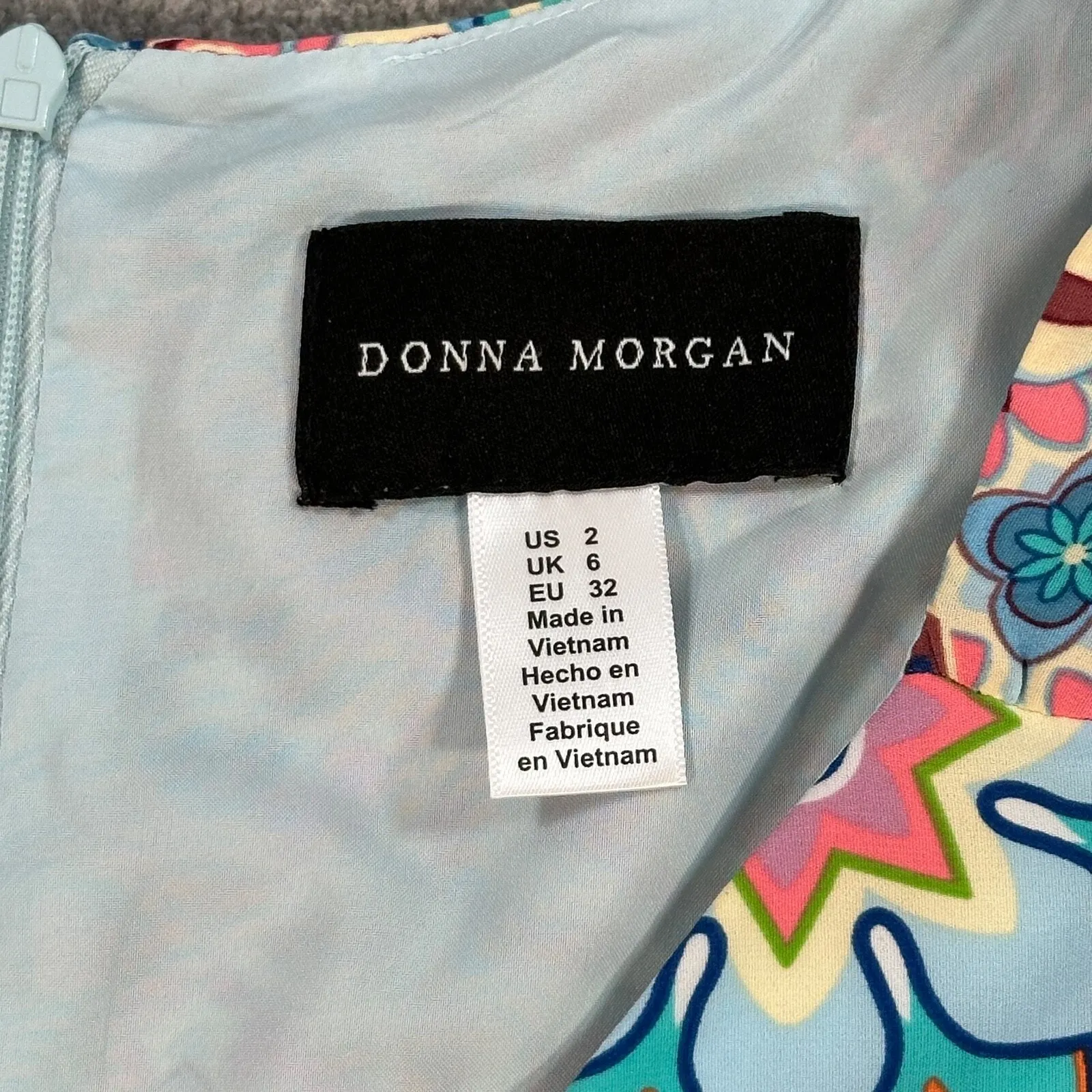 Donna Morgan Floral Midi Puff Sleeve Dress Women's 2 Sky Blue V-Neck - Image 5