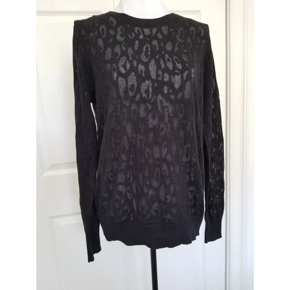 Halogen Leopard Burnout Sweater Black Animal Print Long Sleeve Crew Neck Top (S) - Image 2