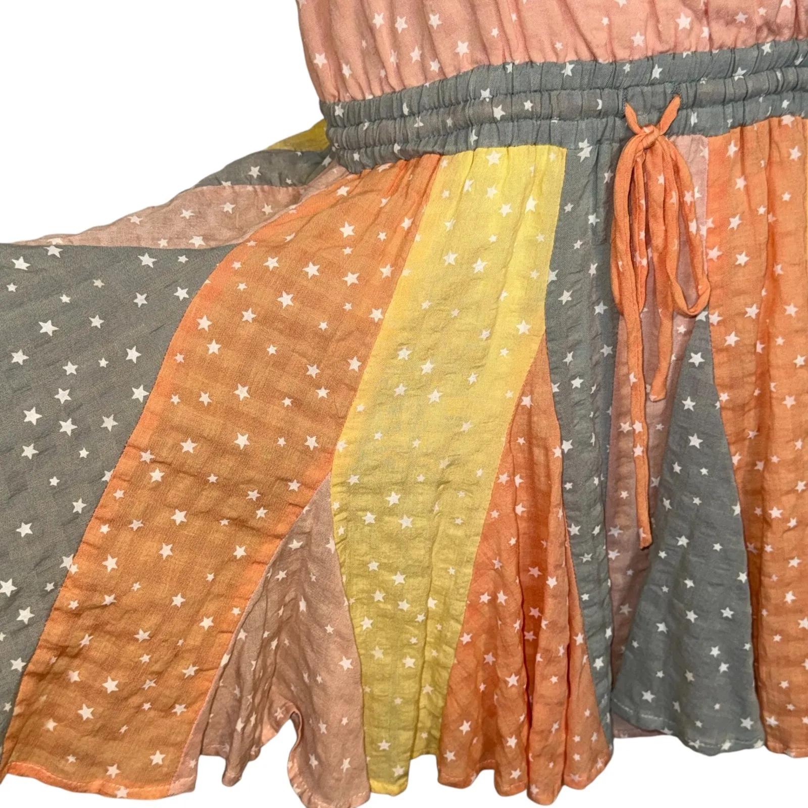 STORIA Star Patchwork Print Lined Adjustable Strap Drawstring Waist Romper Small - Image 4