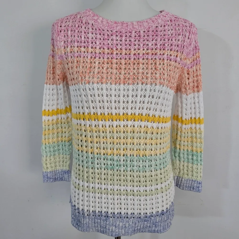 Talbots Pastel Striped Open Weave Cotton Crewneck Sweater Size MP - Image 2