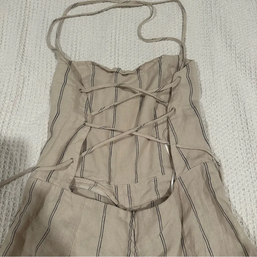 Reformation 100% Linen Elm Jager Jumpsuit size 8 striped blue jumpsuit open back - Image 7