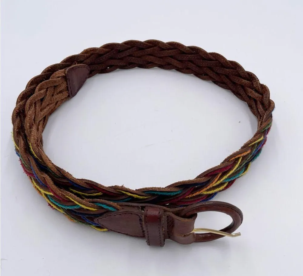 Vintage 80s 90s Rainbow Braided Leather Belt Size Small Lady Canterbury DR Brown - Image 9