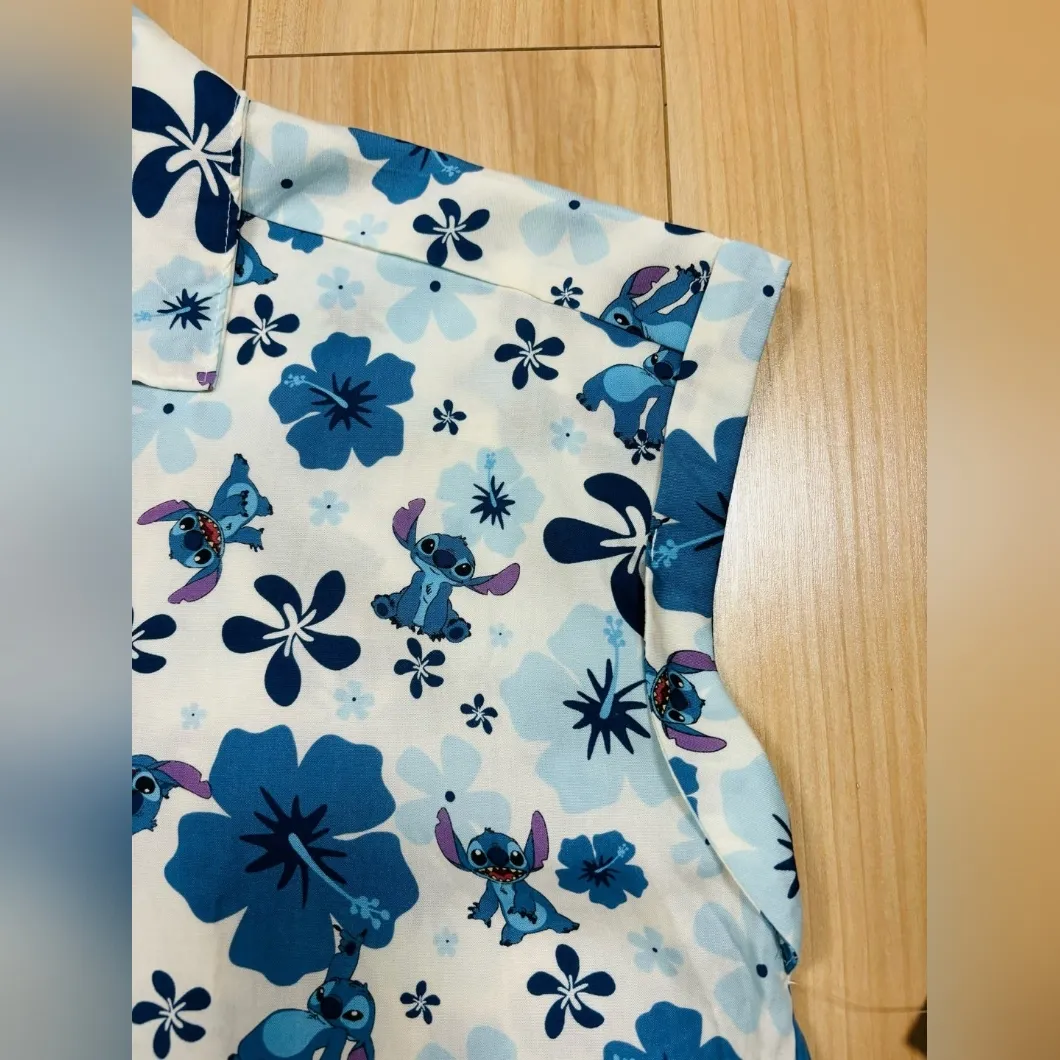 Disney Parks Lilo & Stitch Stitch Woven Button Up hawaiian Shirt MEDIUM 2024 - Image 3