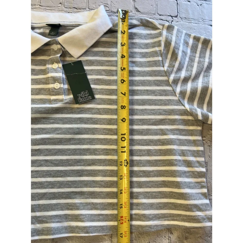 Short Sleeve Boxy Cropped Polo T-Shirt Gray Striped Women’s XL NWT - Image 8