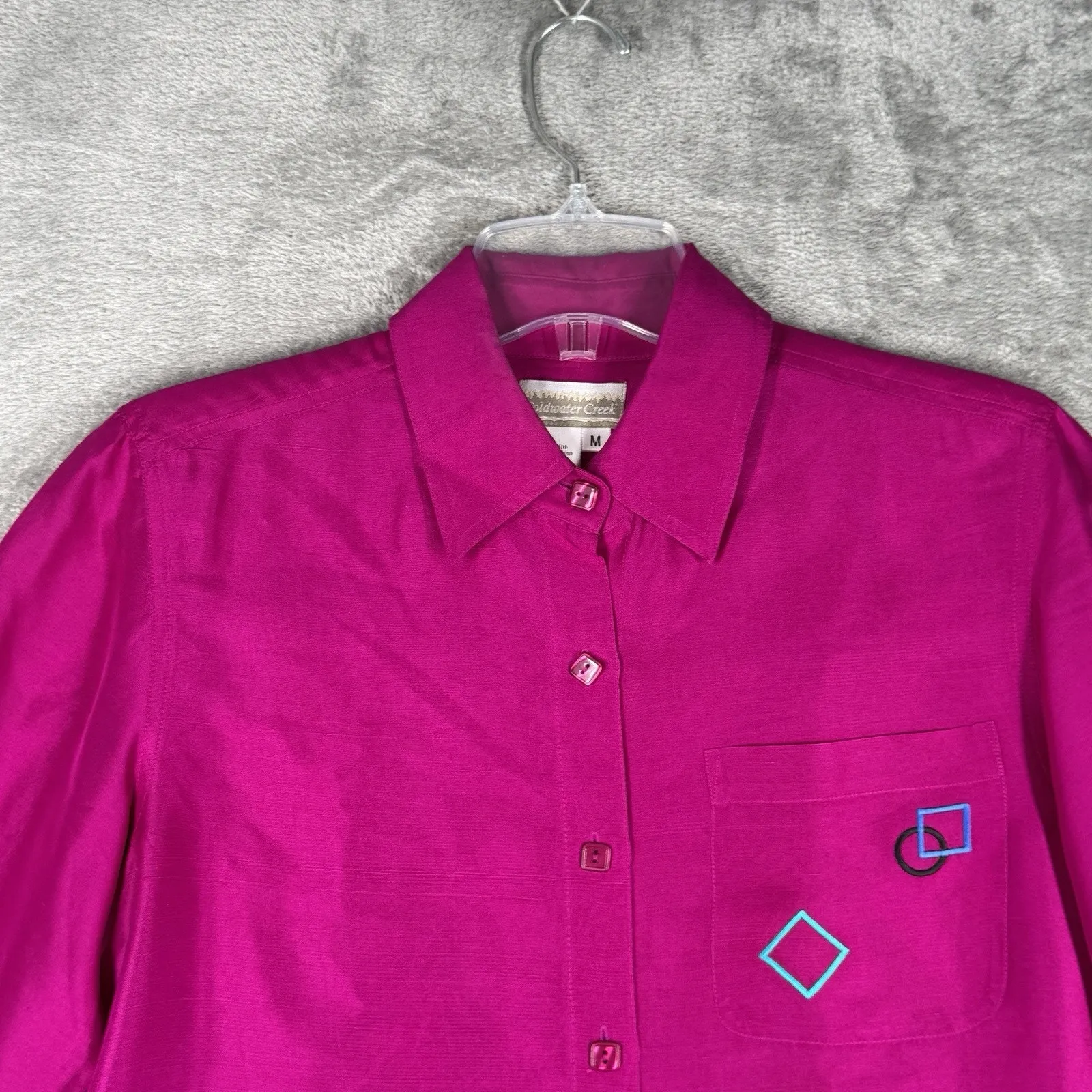 Coldwater Creek Shirt Womens Medium Fuchsia Pink Embroidered Silk Colorful Fun - Image 4