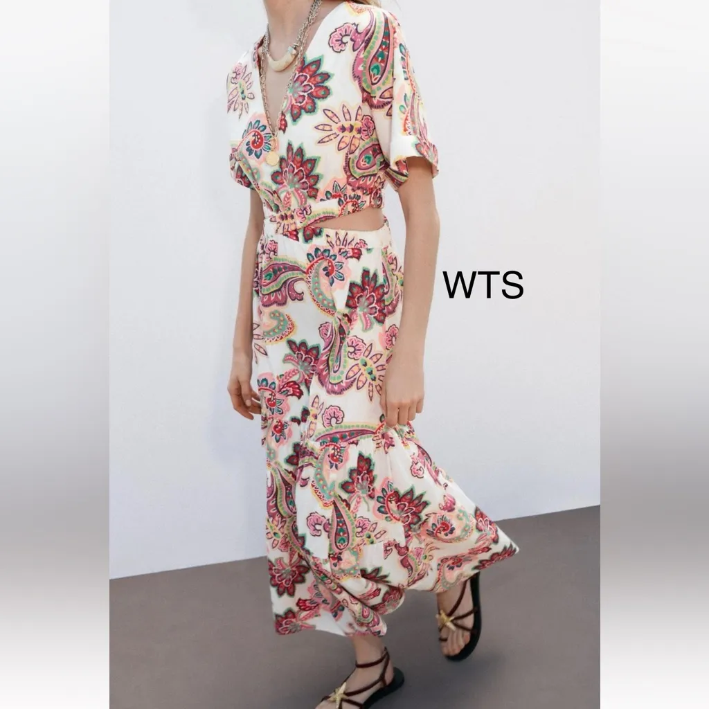 ZARA Cut Out Printed Poplin Dress - Image 5