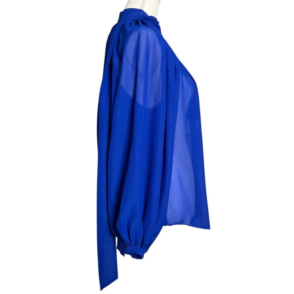 Mac Duggal Sheer Blue Long sleeve Button Up Blouse Size XS Style: R81060 AZU NWT - Image 2