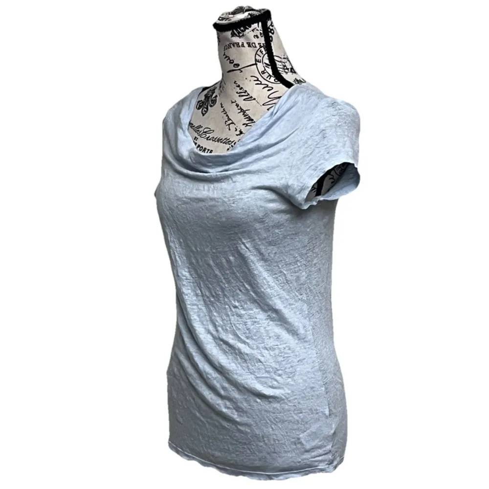 H by Halston 100% Linen Blue Blouse Womens S Sheer Beach Coastal Boho Preppy - Image 3