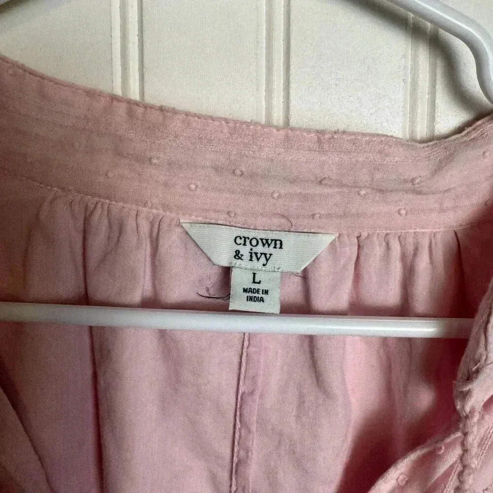 Crown & Ivy Pink Swiss Dot Peasant Blouse 3/4 Sleeve large N23 - Image 3