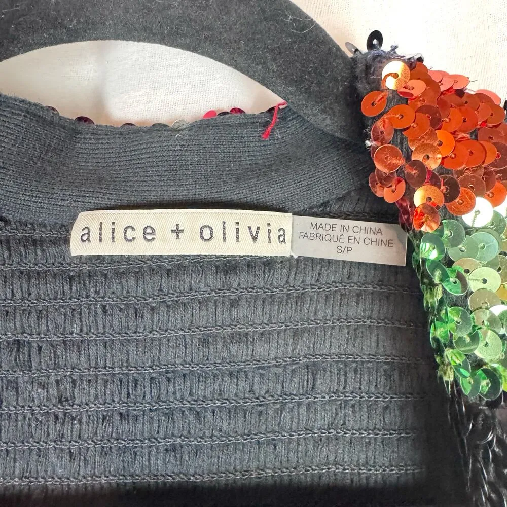 Alice + Olivia Sherryl Rainbow Sequin Cropped Blazer Jacket Puff Sleeves Small - Image 3