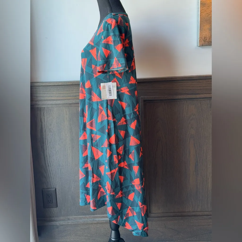 Lularoe Carly dress. Orange and blue geometric pattern size small - Image 3