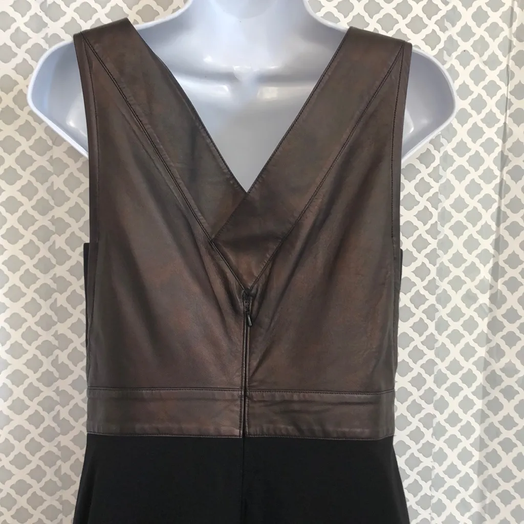 Theory‎ copper brown faux leather combo black stretchy bottom dress size - Image 4