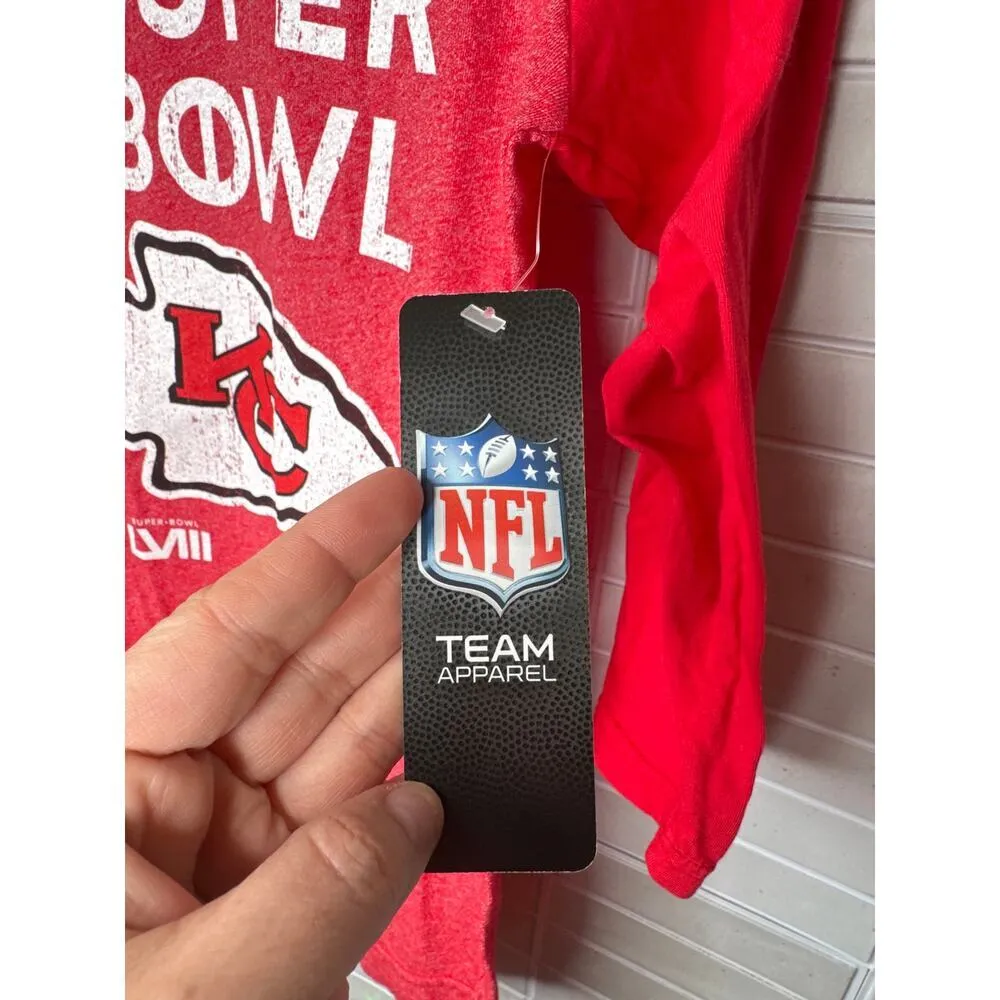 NWT Super Bowl Champions 2023 Chiefs Women’s 3/4 Sleeve Baseball Tee Red - Image 2