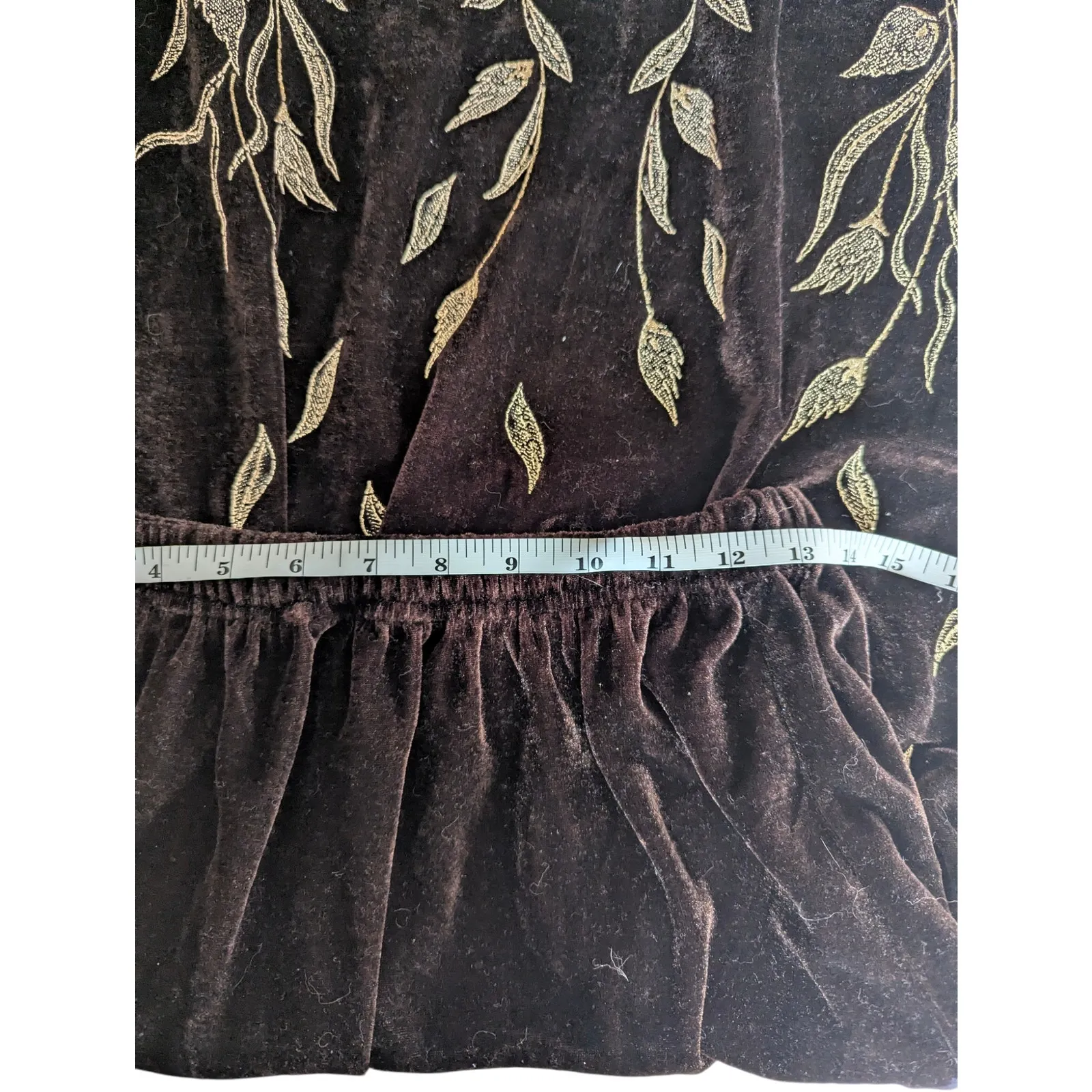 Vintage Brown Velvet Midi Skirt with Glitter Floral Design Goblincore - Image 4