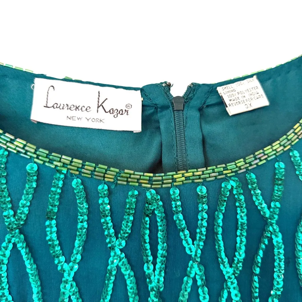 Laurence Kazar Sequin Dress 3X VTG 80s Teal Green Party Mermaid Glam Cocktail - Image 5