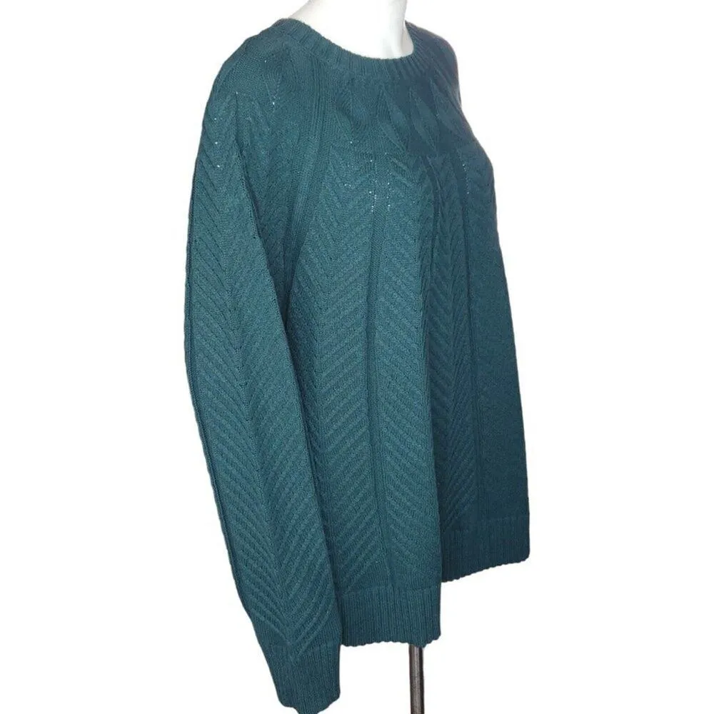 J Jason Wu Floral Cable Knit Crewneck Sweater Evergreen Womens X - Image 11