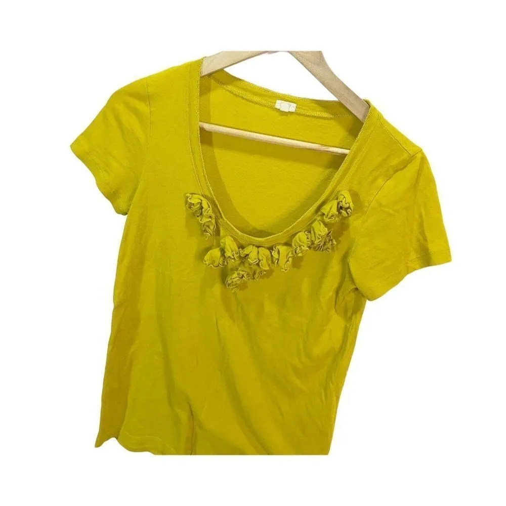 J Crew Factory Mustard Yellow Flower Blouse Womens Size Small Short Sleeve - Image 3