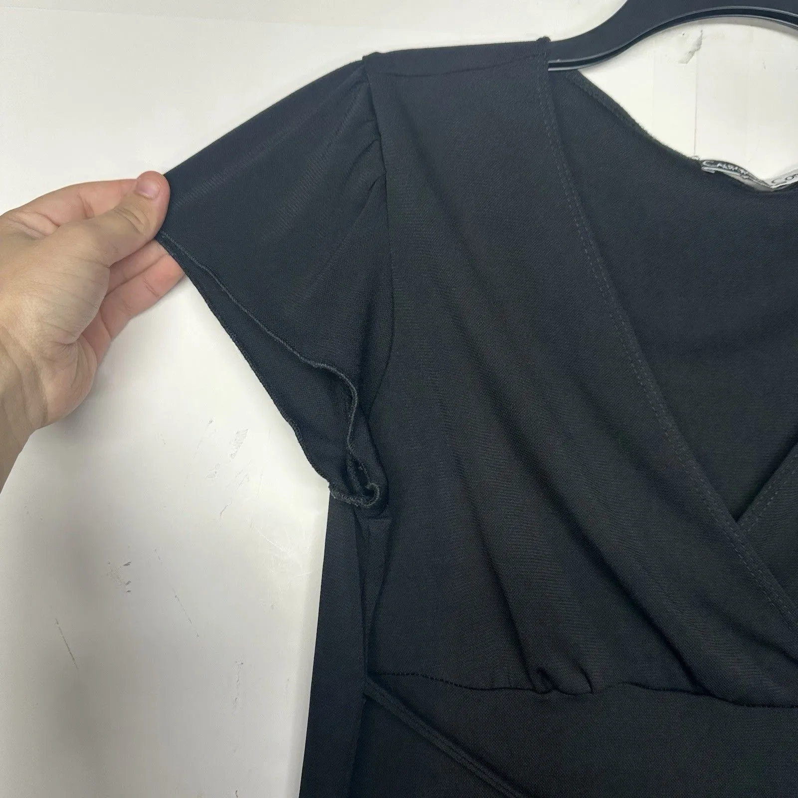 California Concepts Black Wrap Dress Women’s Size Medium Short Sleeve Tie - Image 4