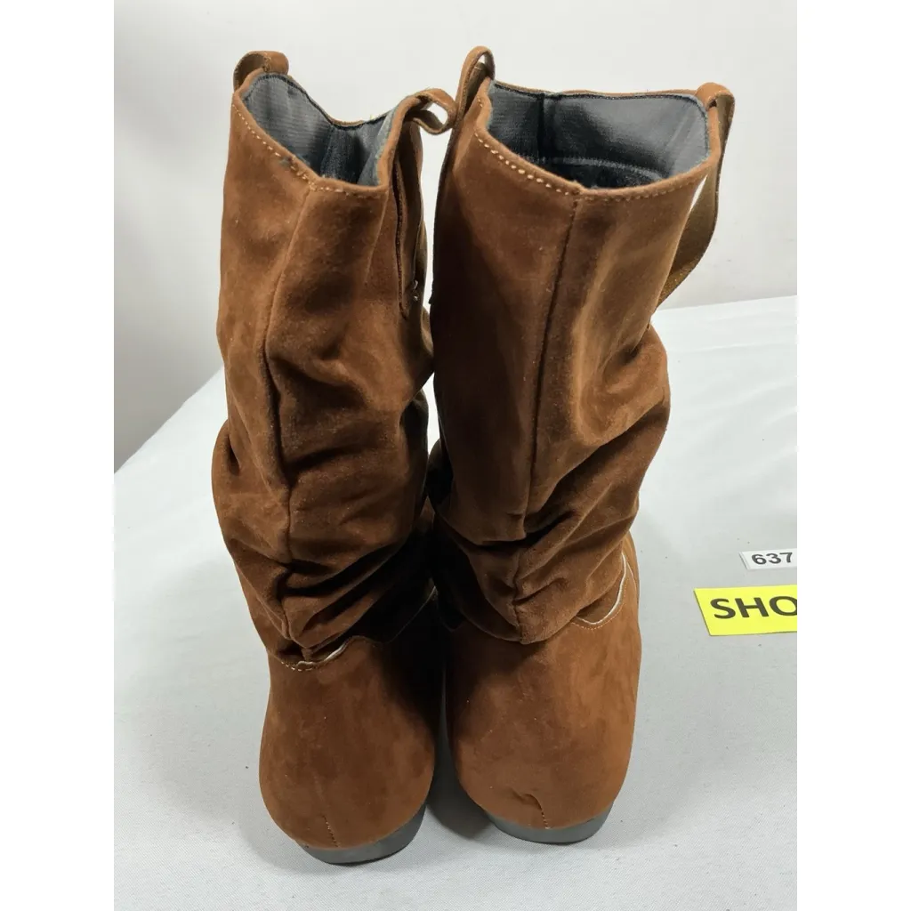 Womans Pullon Slouched Midcalf Boots 11.5 Rust Lined Round Toe Flat Heel NWOT Brown - Image 5