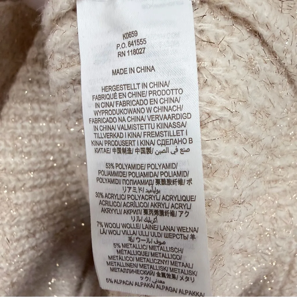 Boden Oversized V Neck Cable Knit Pullover Cream Metallic Sweater Size 14 - Image 7