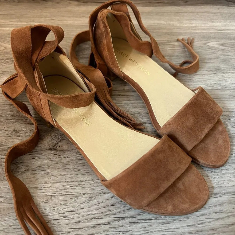 Stuart Weitzman Brown Suede Ankle Wrap Corbata Sandals Size 7 NWOT - Image 4