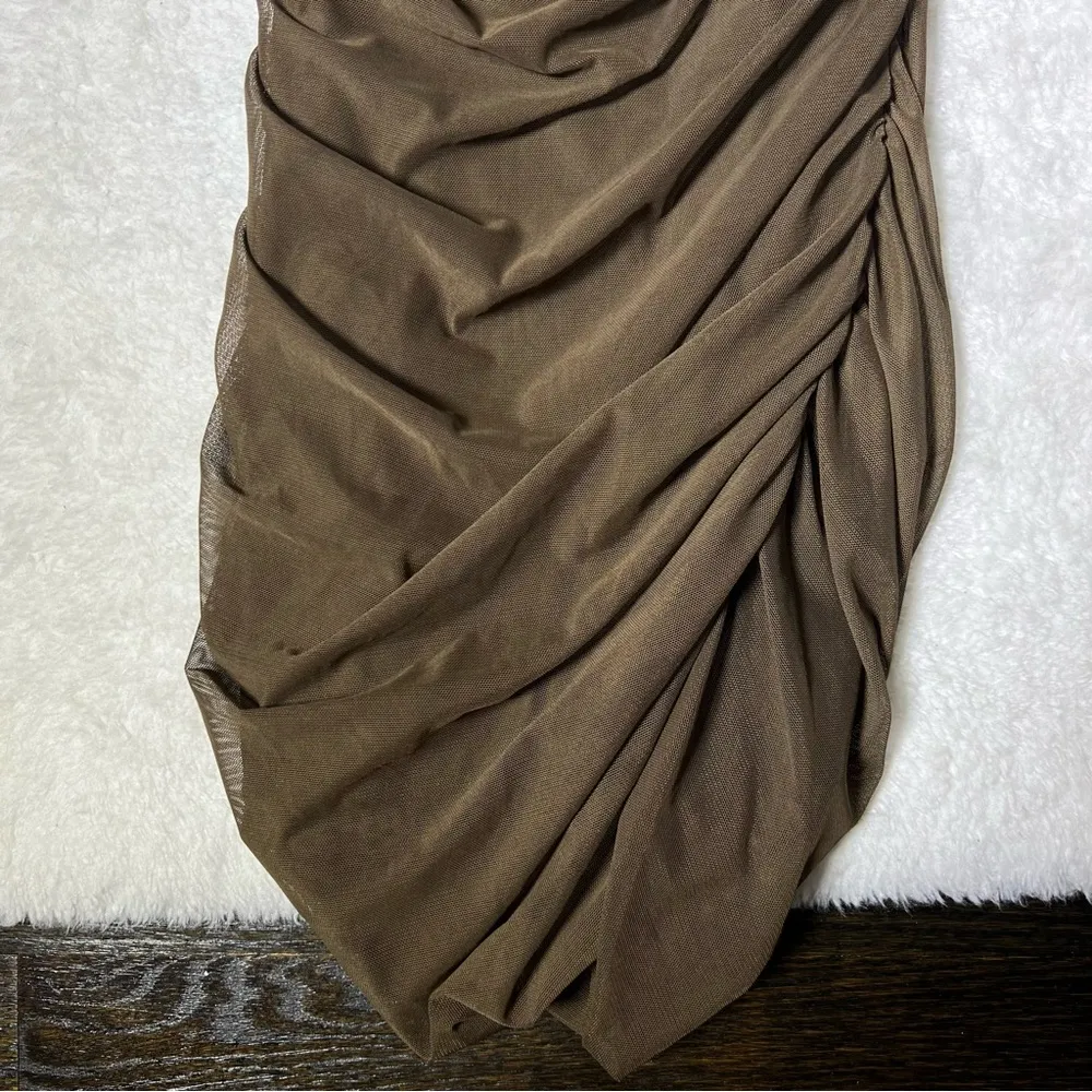 Princess Polly Brown Charvi Ruched Mesh Mini Dress - Image 5