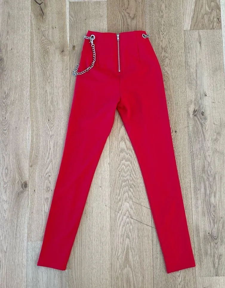 Tiger Mist Straight leg Pants with chain in Red - Image 4