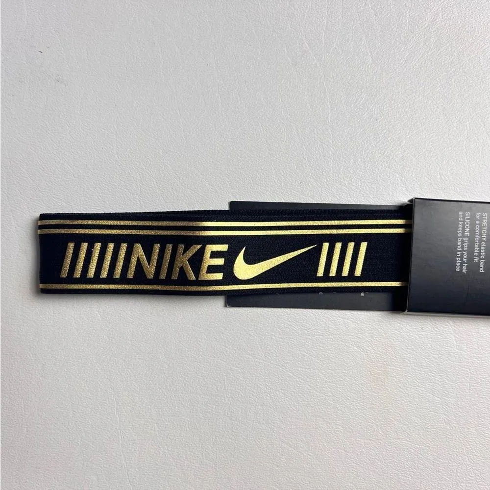 Nike Pro Women's Athletic Sporty Workout  Gym Metallic Headband Black and Gold - Image 3